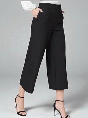 WHITE HOUSE BLACK MARKET The Wide Leg Crop Black Dress Trousers EUC